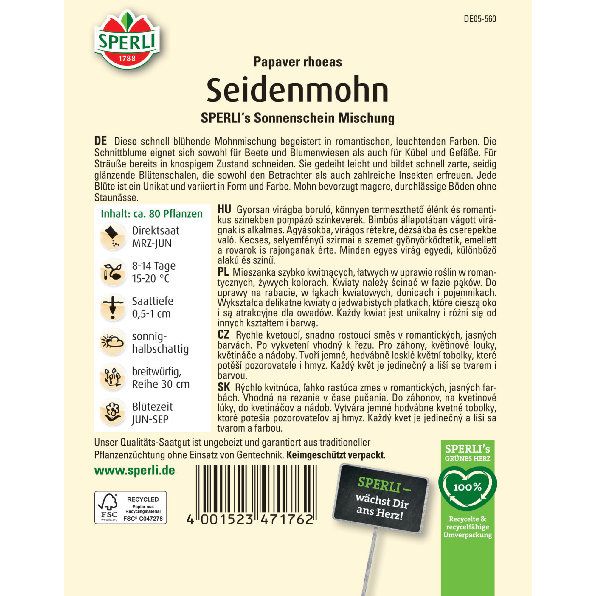 Seidenmohn 'SPERLI's Sonnenschein Mischung'