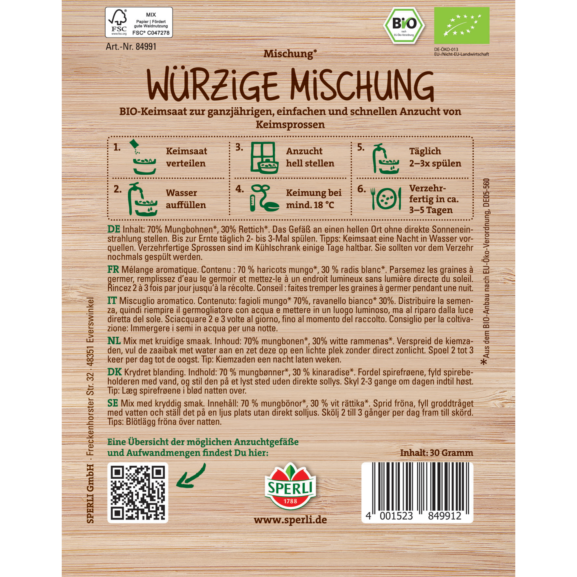 BIO-Keimsprossen-Saat Würzige Mischung