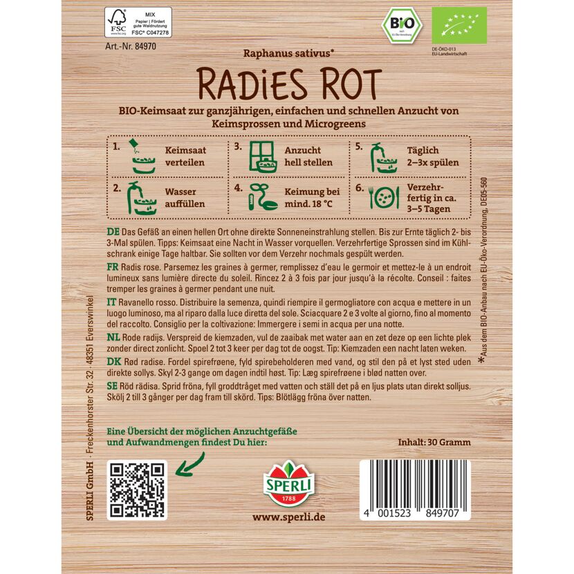 BIO-Keimsprossen-Saat Radies rot