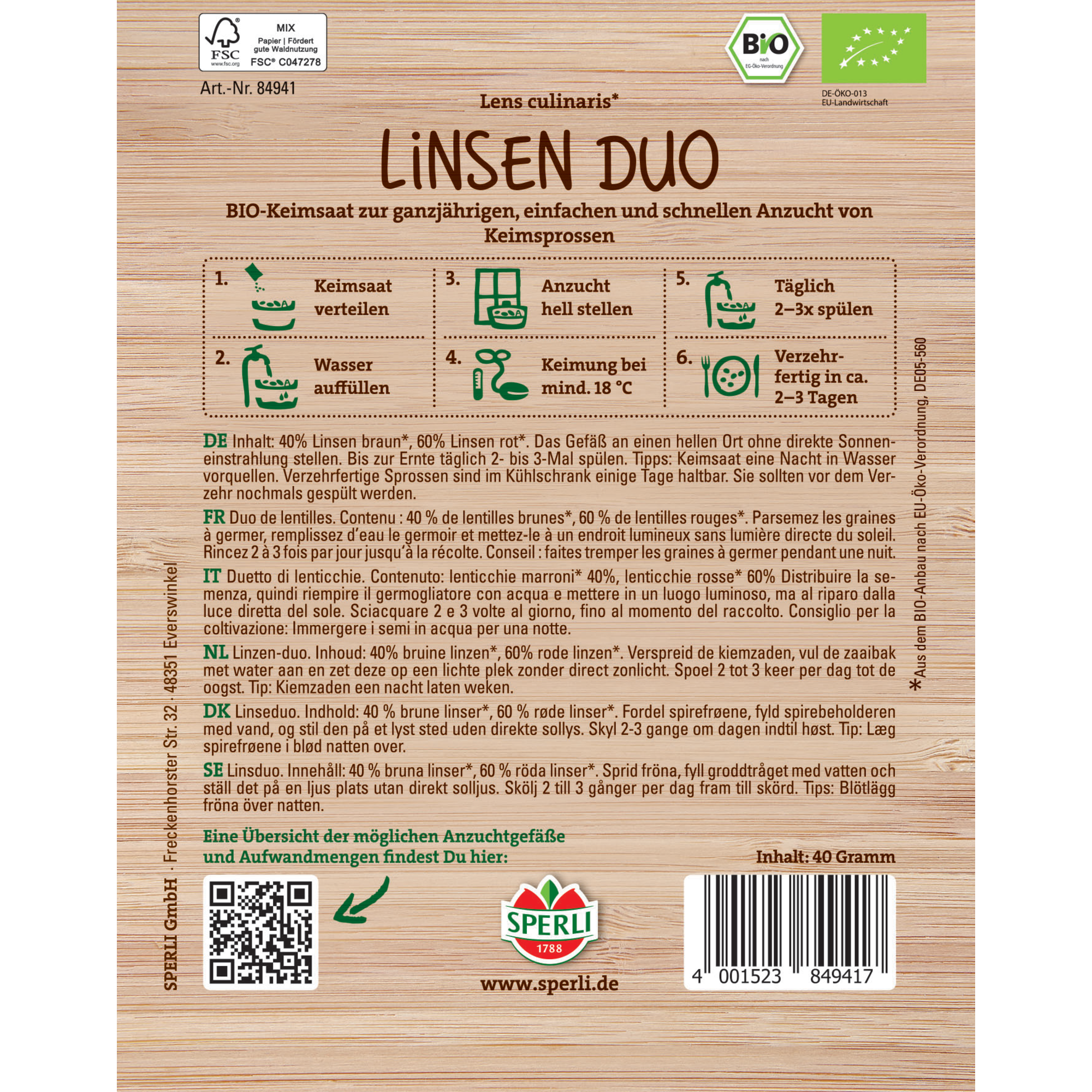 BIO-Keimsprossen-Saat Linsen Duo