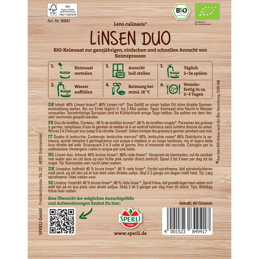 BIO-Keimsprossen-Saat Linsen Duo