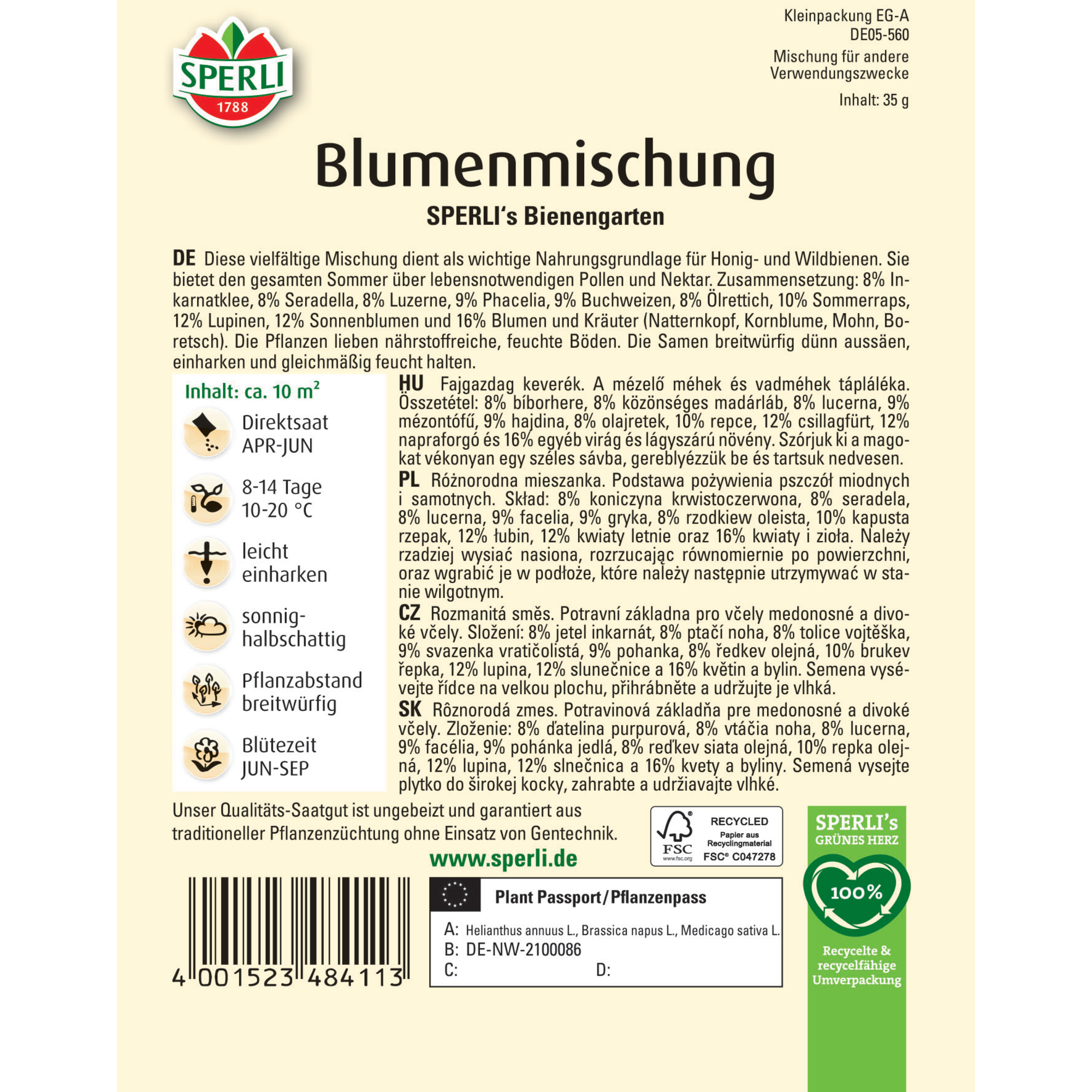 Blumenmischung 'SPERLI's Bienengarten'