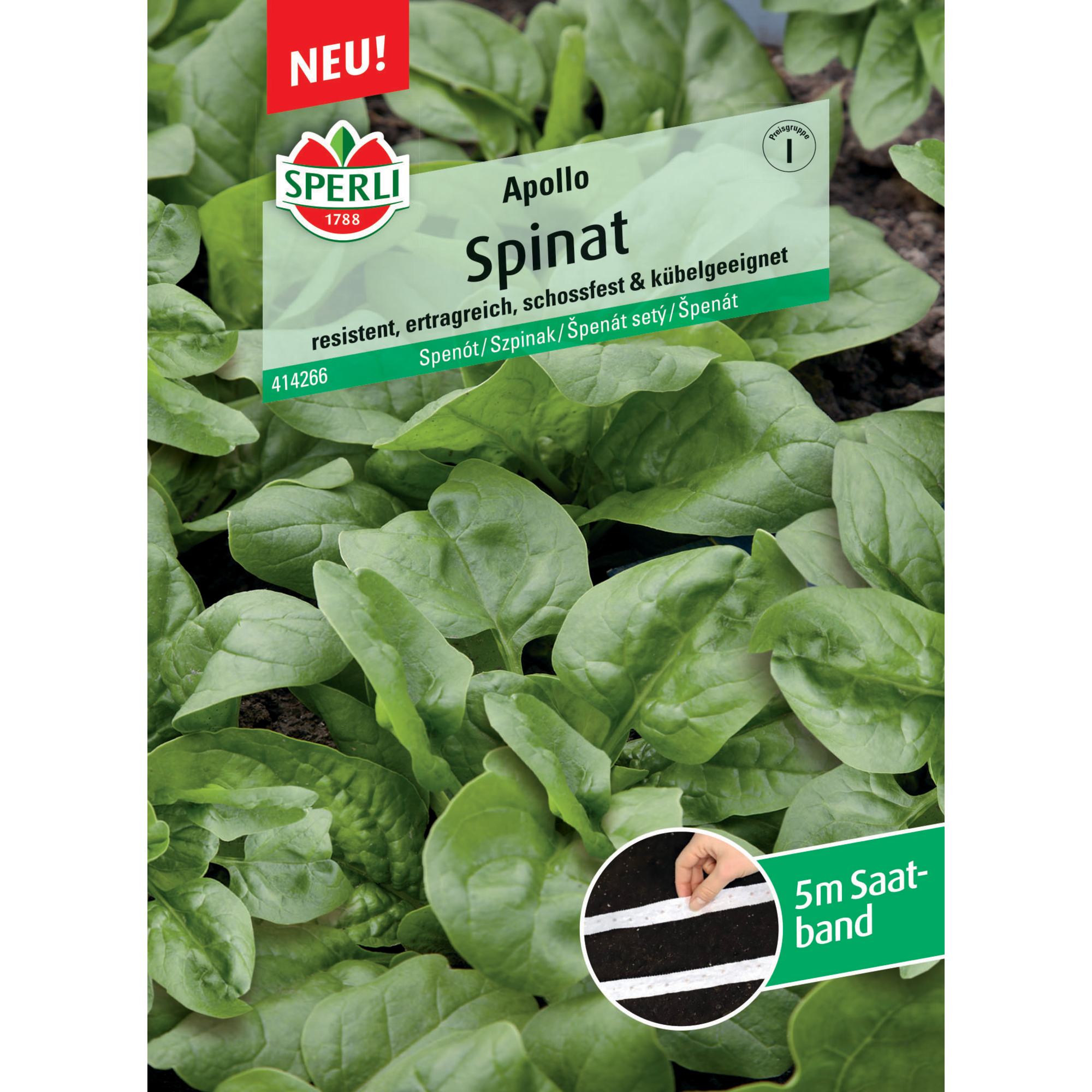 Spinat 'Apollo' F1-Hybride Saatband 5 m