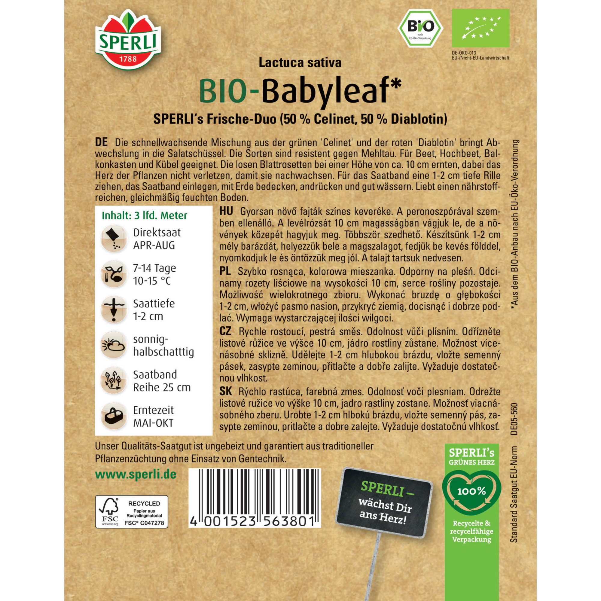 BIO-Babyleafsal 'SPERLI's Frische-Duo' Saatband 3 m