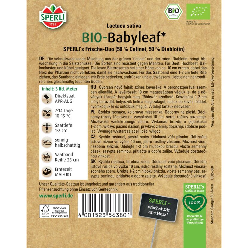 BIO-Babyleafsal 'SPERLI's Frische-Duo' Saatband 3 m