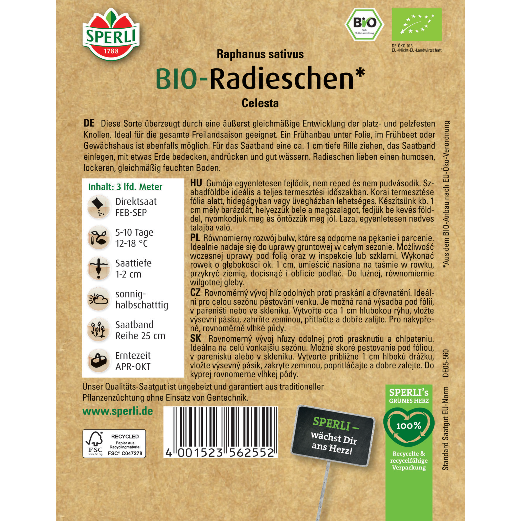 BIO-Radieschen Saatband 3 m