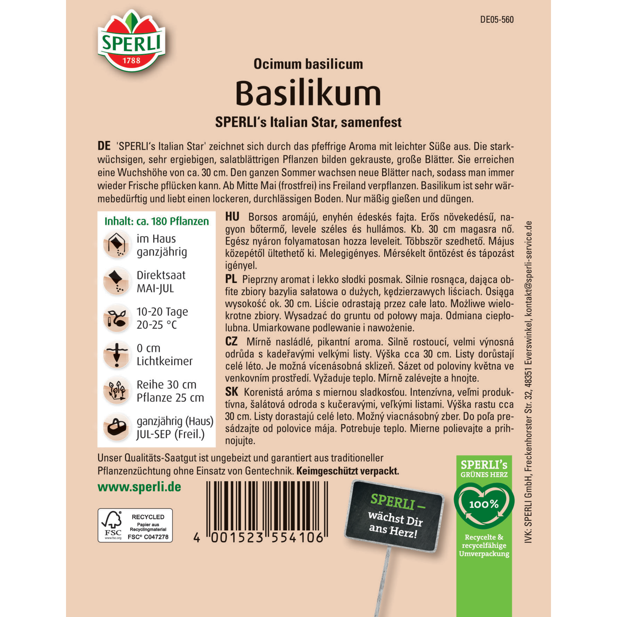 Basilikum 'SPERLI's Italian Star'