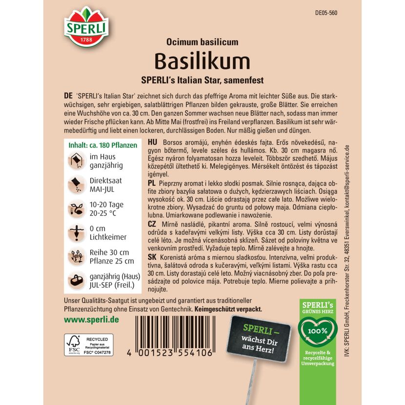 Basilikum 'SPERLI's Italian Star'