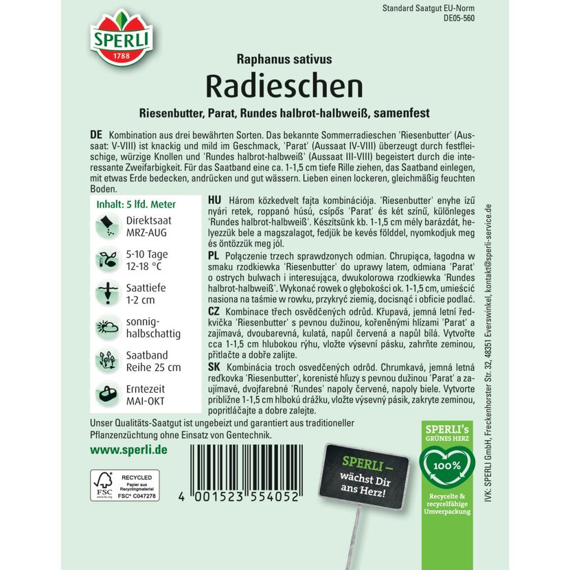 Radieschen 'Kombination II' Saatband 5 m