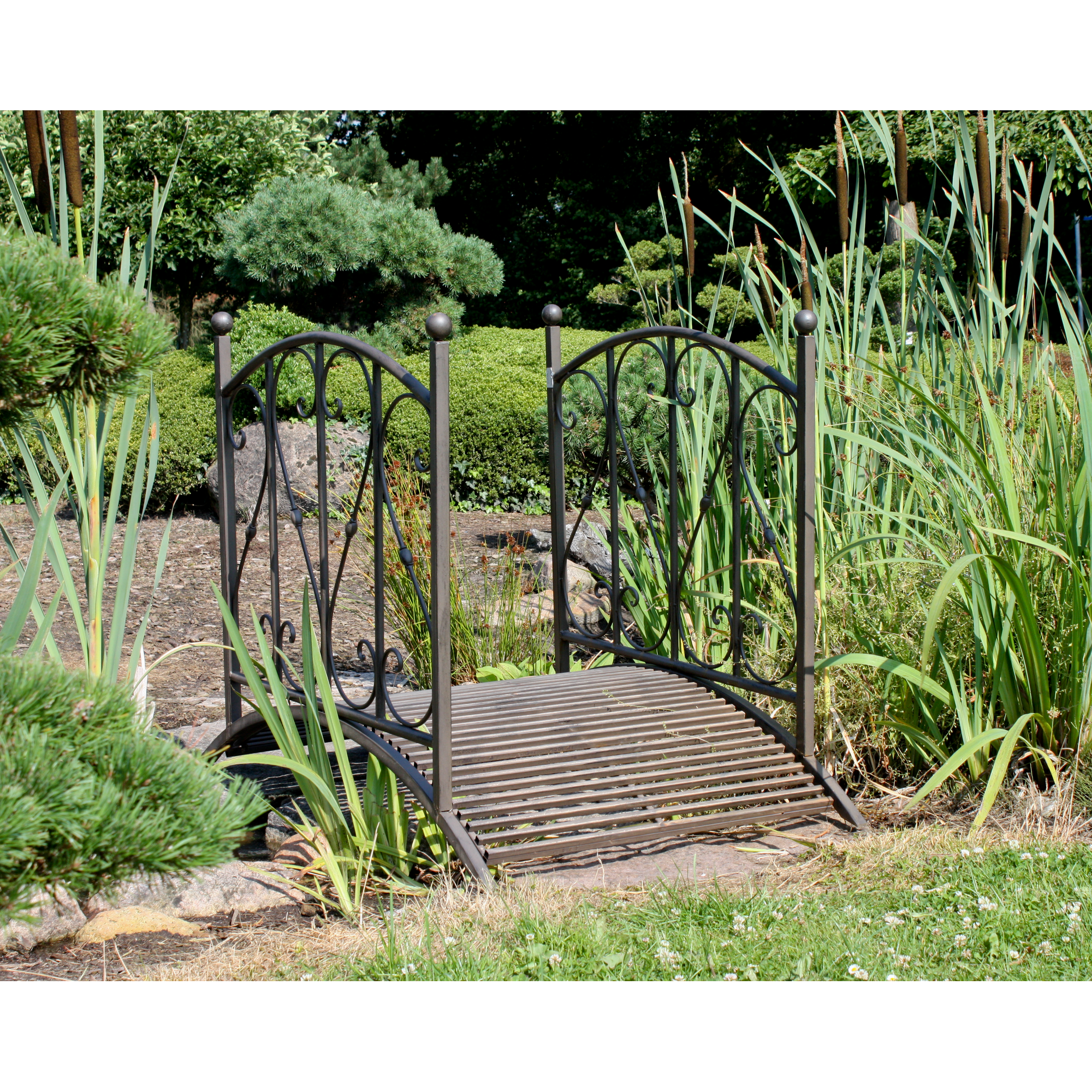 Gartenbrücke 'Yasur' Stahl schwarzbraun 80 x 91 x 136 cm