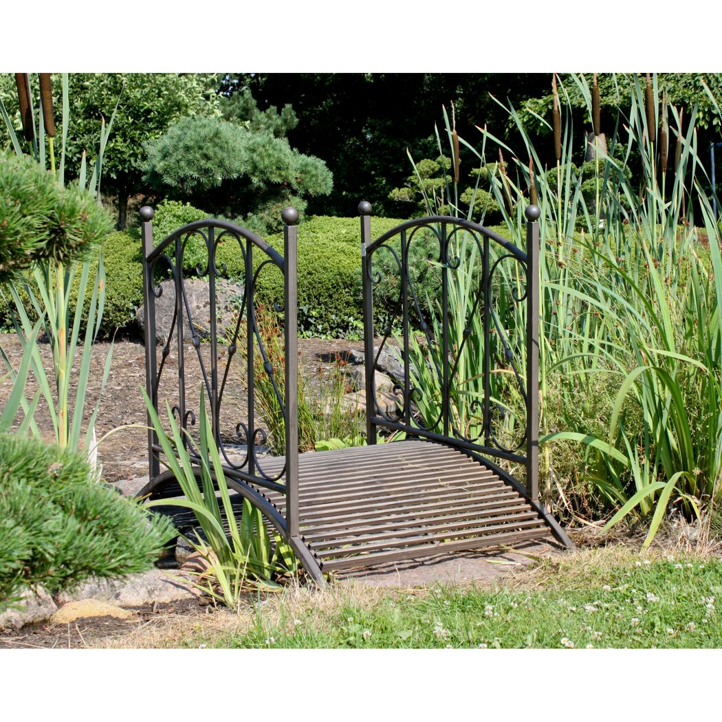 Gartenbrücke 'Yasur' Stahl schwarzbraun 80 x 91 x 136 cm