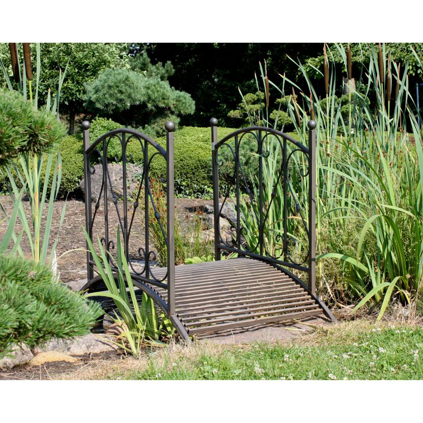 Gartenbrücke 'Yasur' Stahl schwarzbraun 80 x 91 x 136 cm