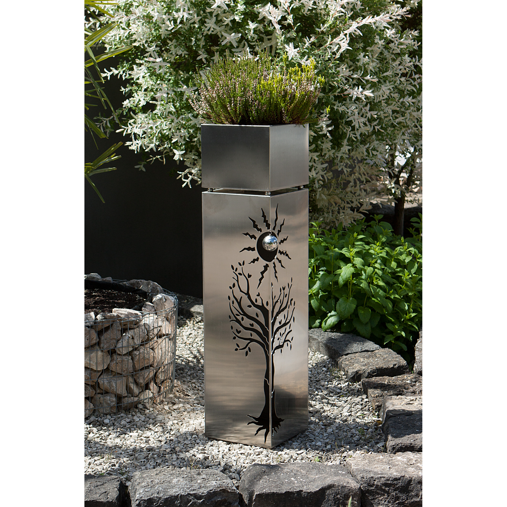 Pflanzsäule 'Buche' Edelstahl silbern 25 x 102 x 25 cm