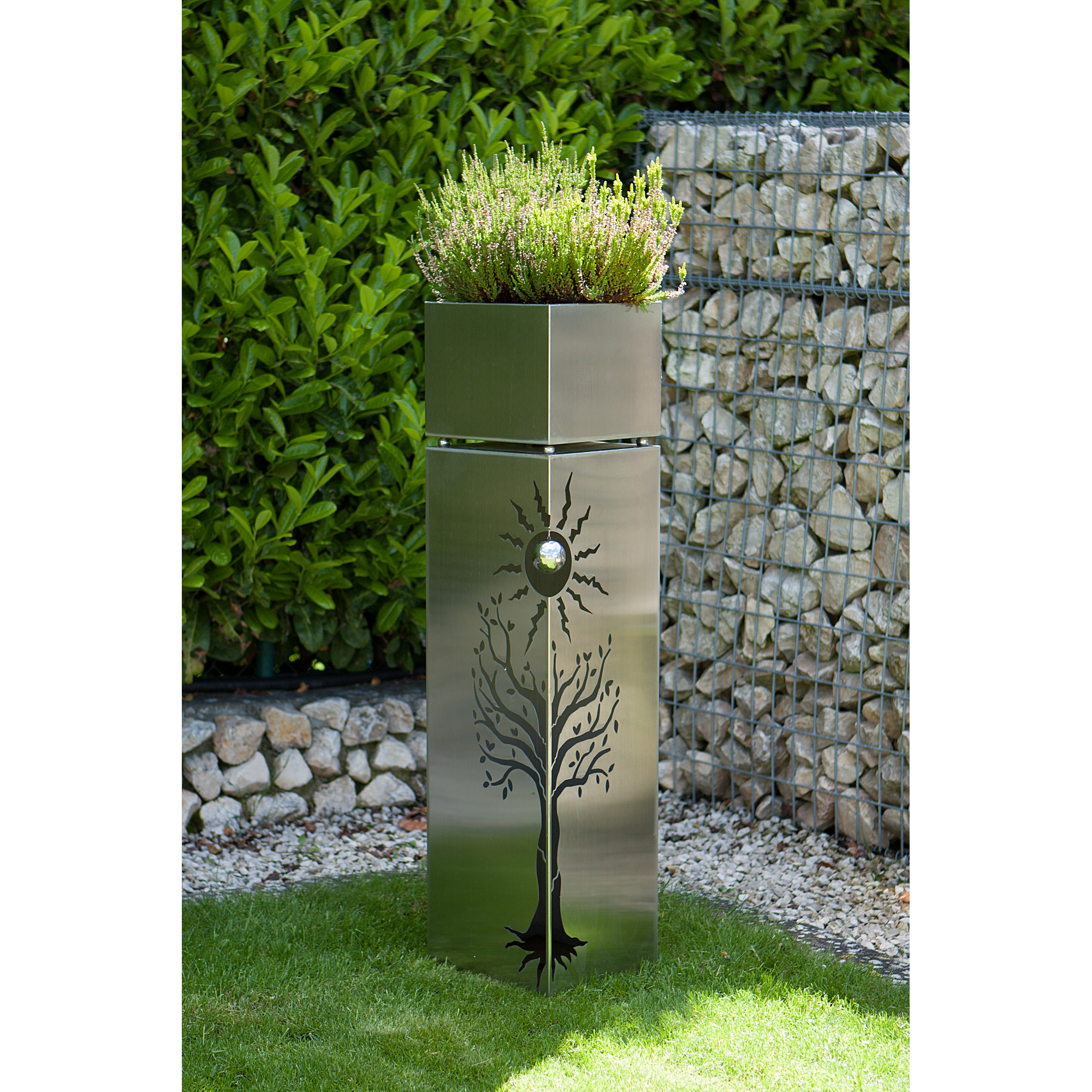 Pflanzsäule 'Buche' Edelstahl silbern 25 x 102 x 25 cm