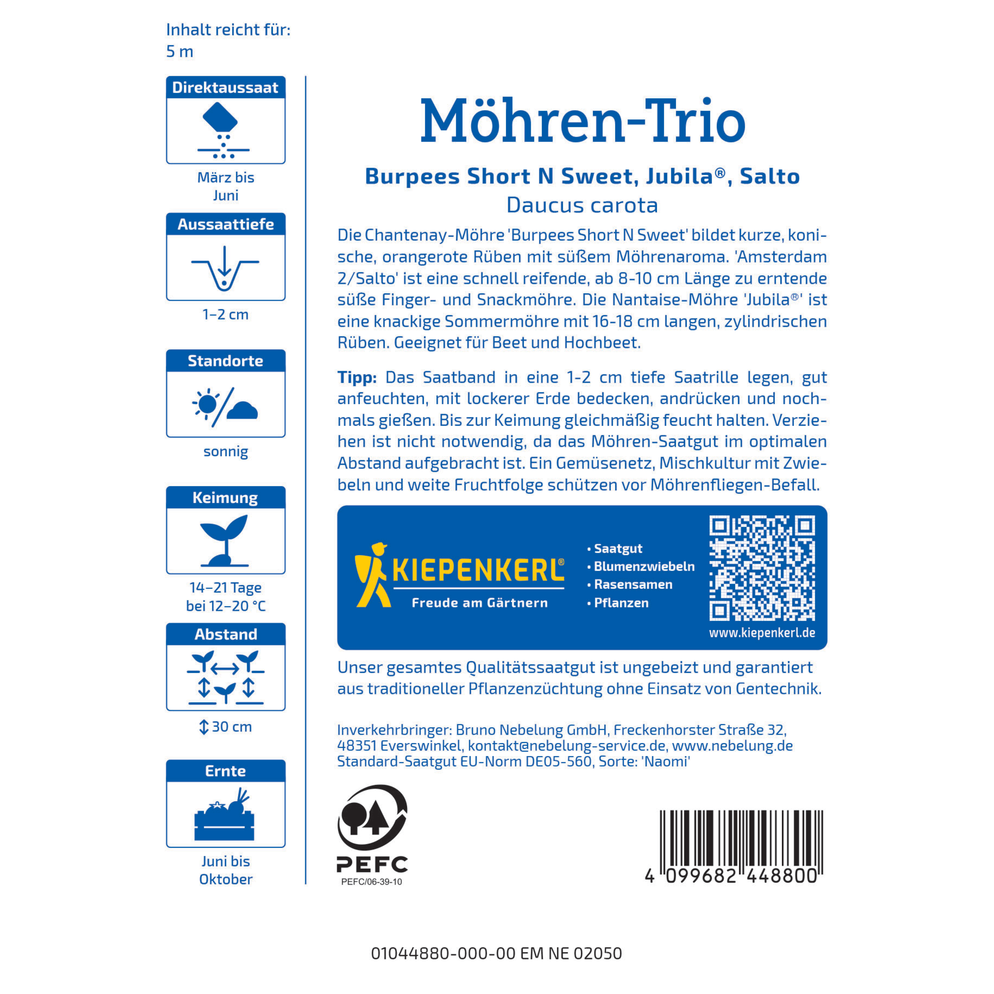 Möhren-Trio 'Short `N`Sweet, Salto, Jubila®' Saatband 5 m
