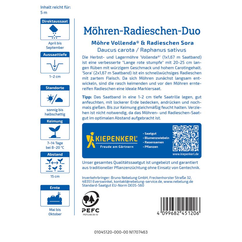Möhren-Radieschen-Duo 'Möhre Vollenda®, Radieschen Sora' Saatband 5 m