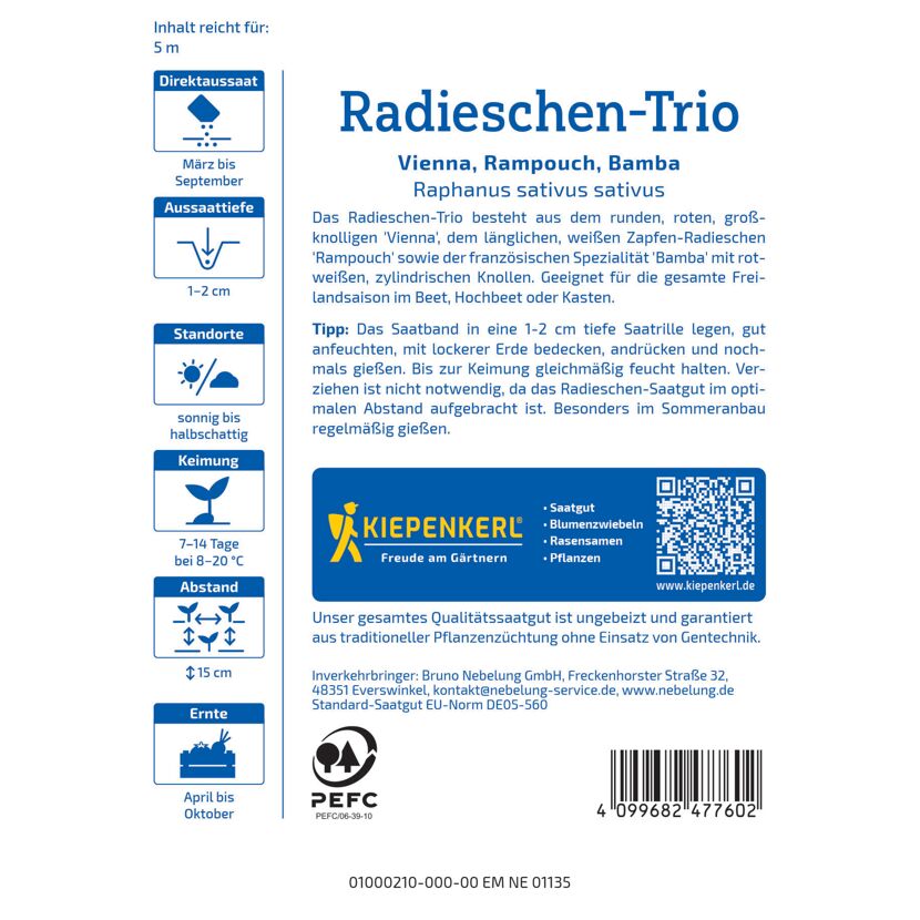 Radieschen-Trio 'Vienna, Bamba, Rampouch' Saatband 5 m