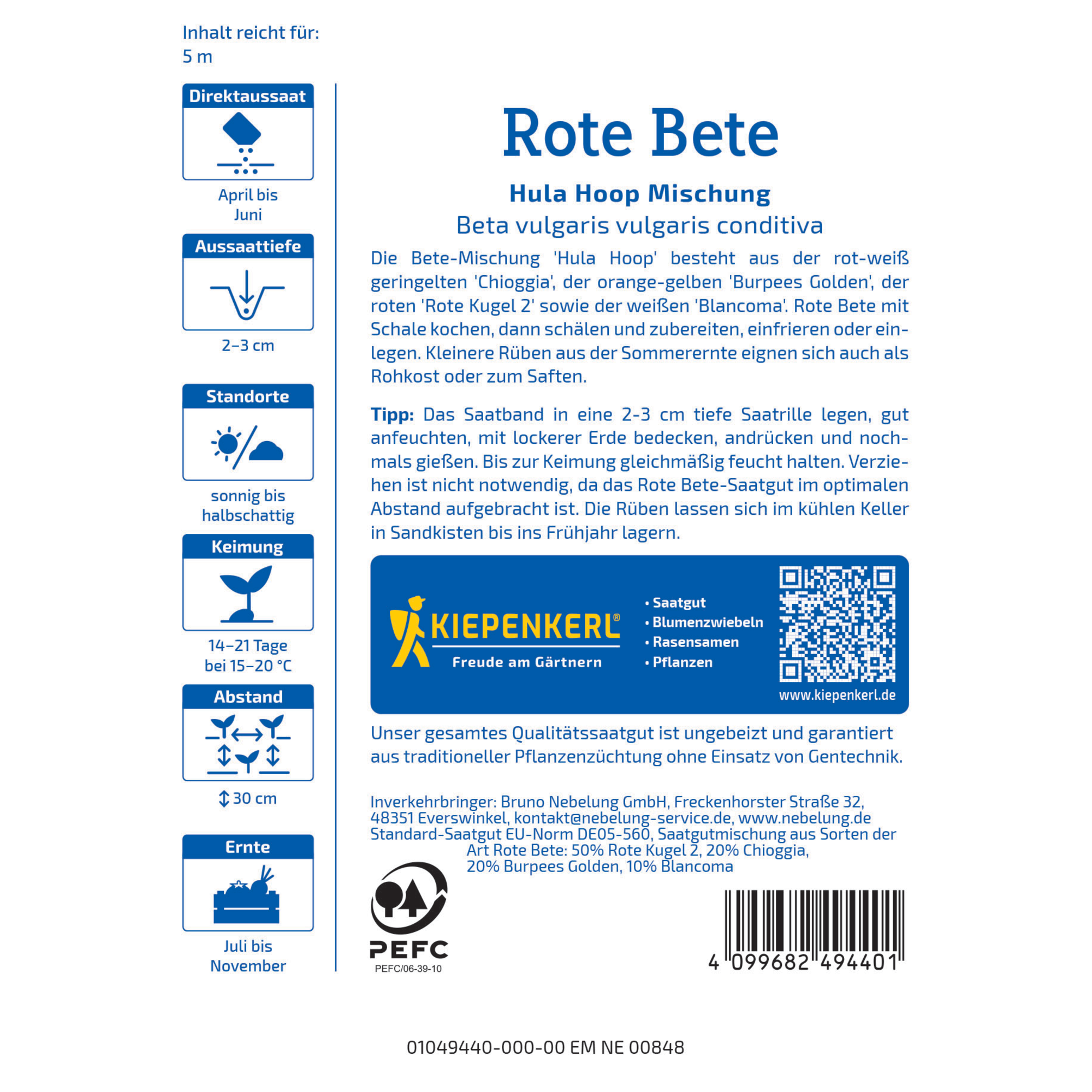 Rote Bete 'Hula Hoop Mischung' Saatband 5 m