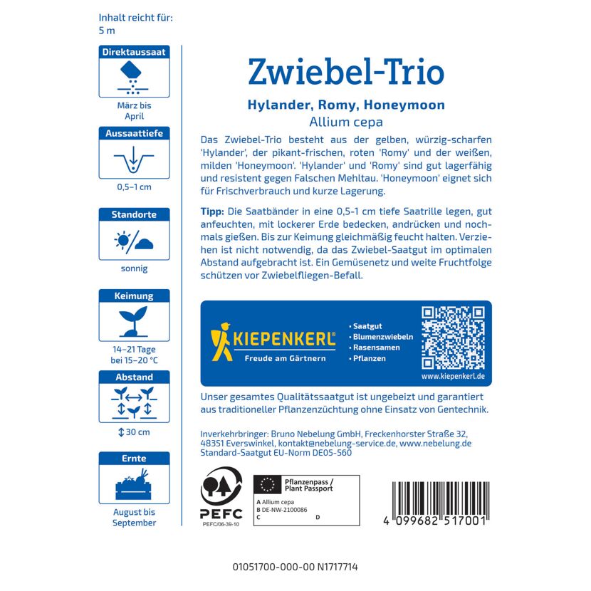 Zwiebel-Trio 'Hylander, Romy, Honeymoon' Saatband 5 m