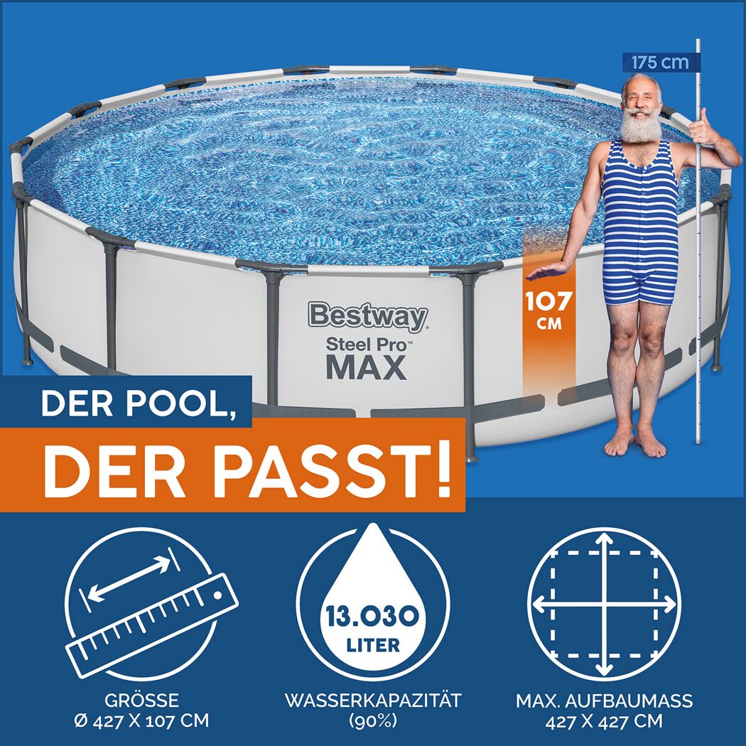 Aufstellpool 'Steel Pro MAX' Komplett-Set lichtgrau Ø 427 x 107 cm