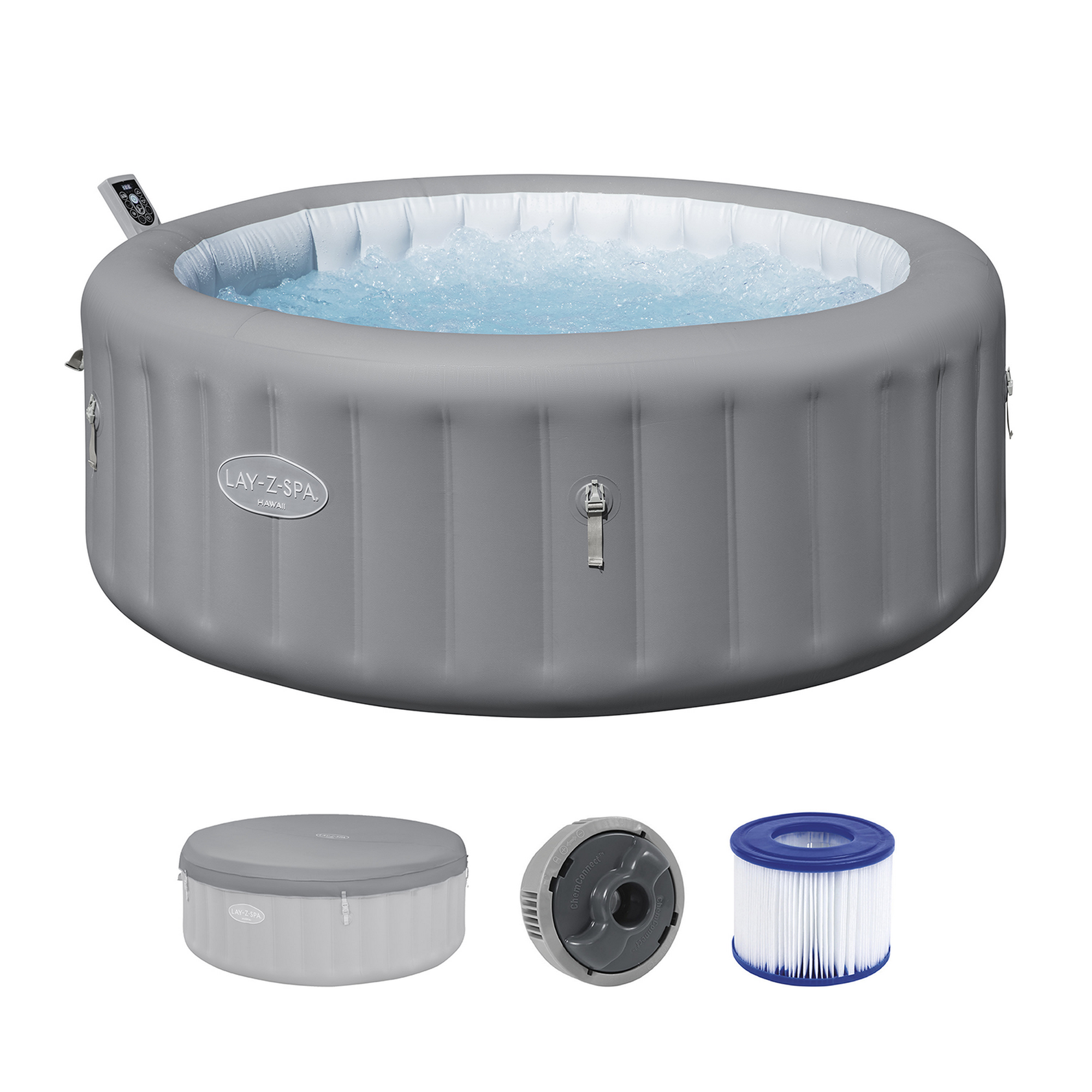 Energiespar-Whirlpool 'LAY-Z-SPA® Hawaii AirJet™' grau Ø 196 x 71 cm, mit App-Steuerung