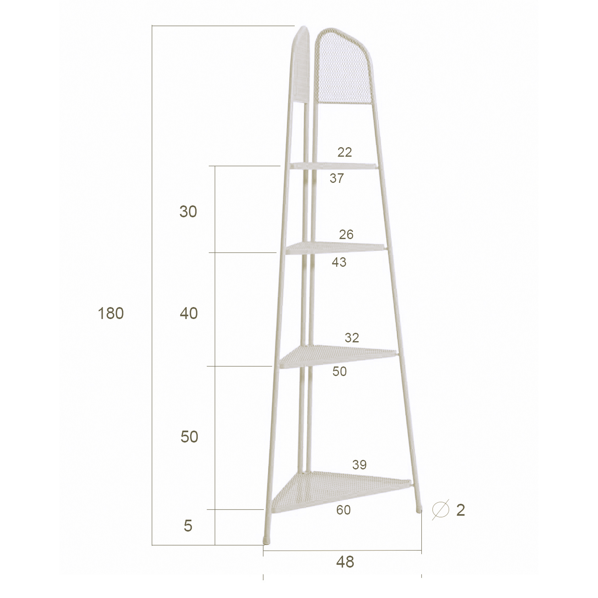Eckregal 'Ekko' Stahl beige 48 x 180 x 48 cm