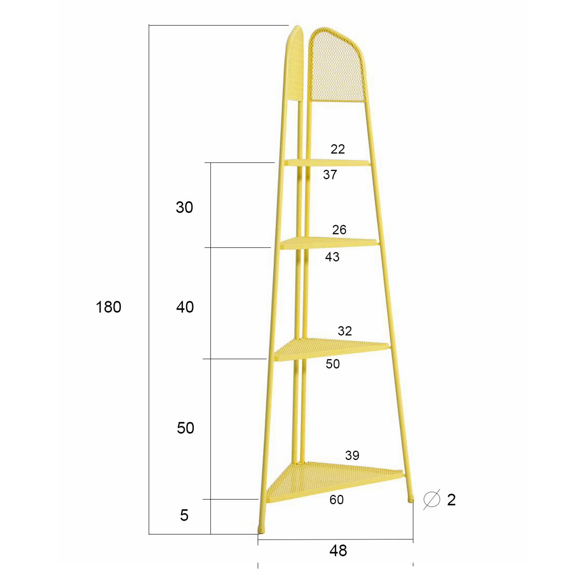 Eckregal 'Ekko' Stahl gelb 48 x 180 x 48 cm