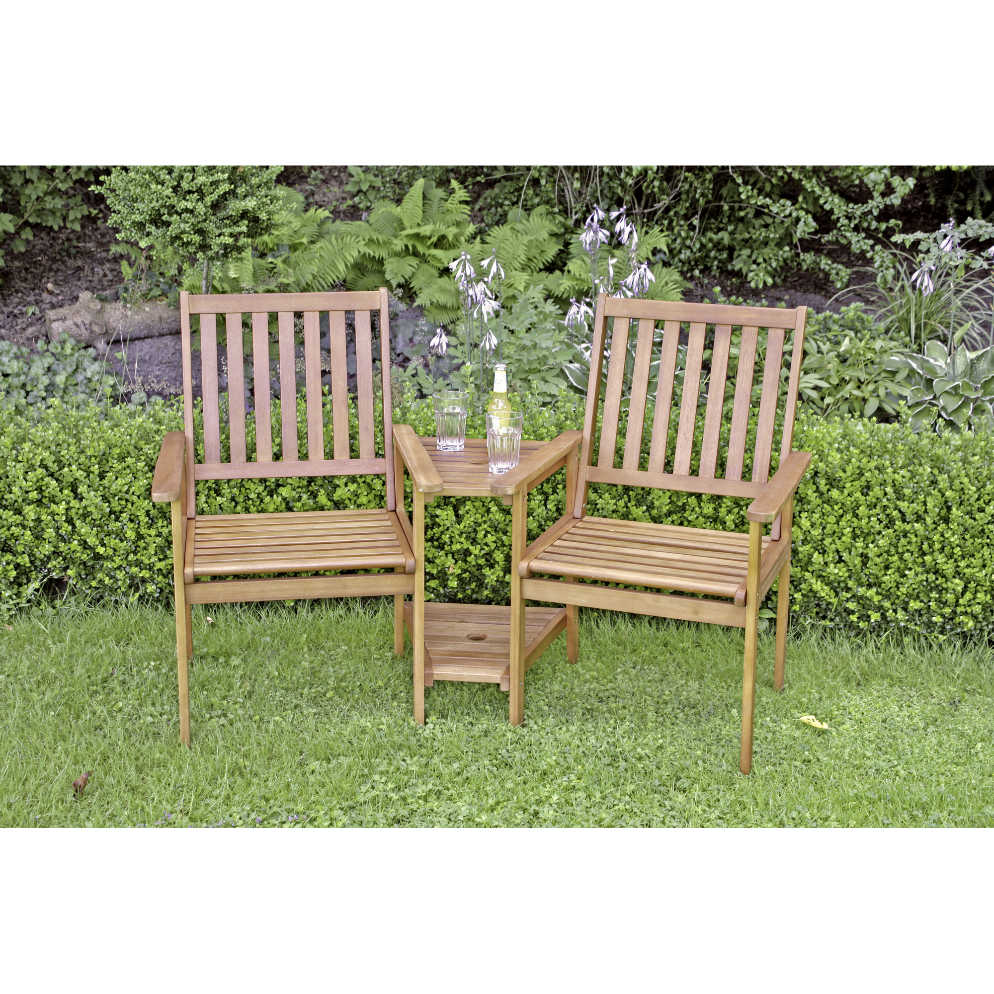 Doppelsessel 'Edison' Eukalyptusholz braun 160 x 96 x 77 cm