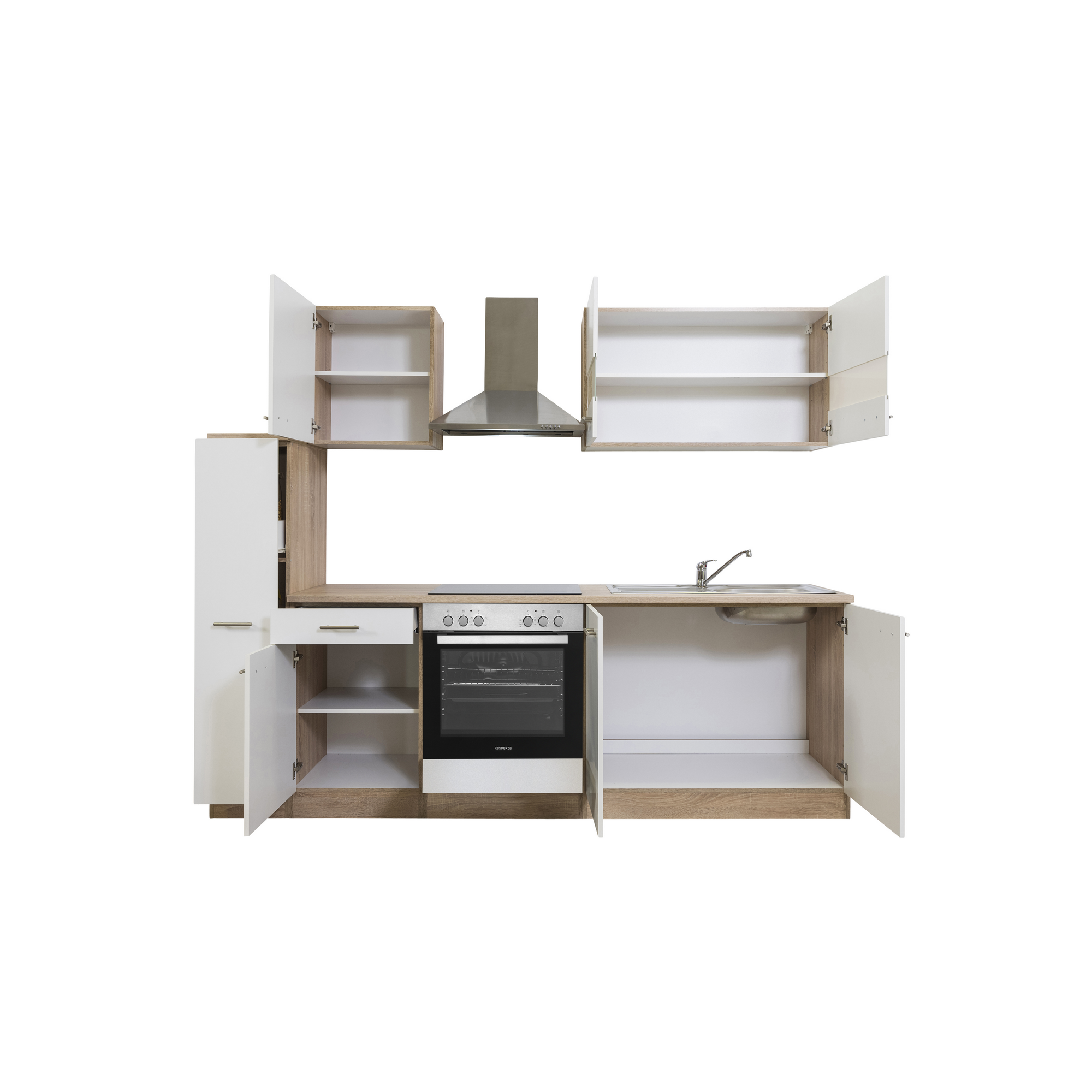 Küchenzeile 'Merle' mit E-Geräten KB240ESWC weiß/eichefarben 240 cm