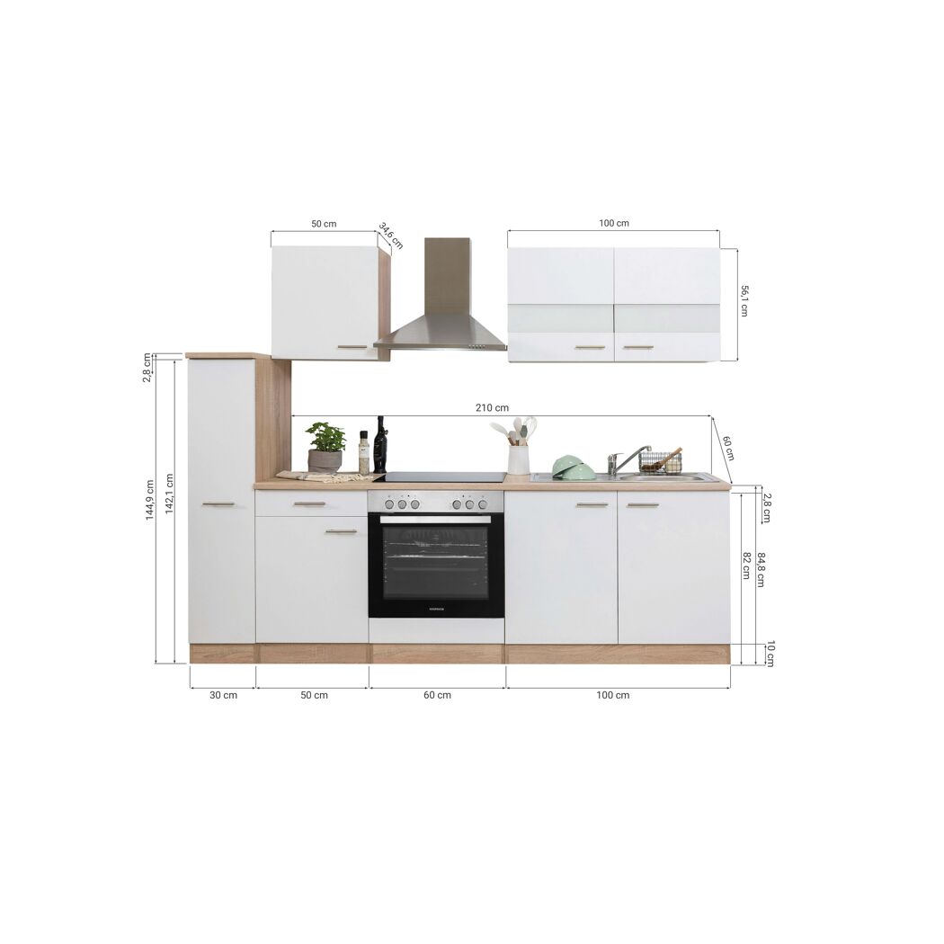 Respekta Küchenzeile 'Merle' mit E-Geräten KB240ESGC grau/eichefarben 240 cm