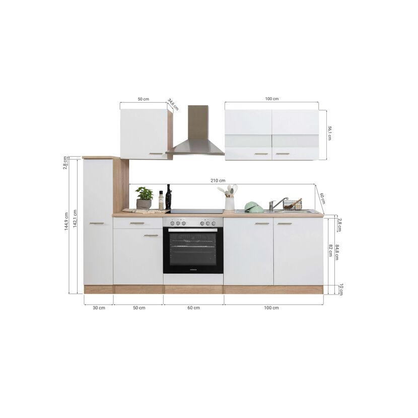 Küchenzeile 'Merle' mit E-Geräten KB240ESGC grau/eichefarben 240 cm