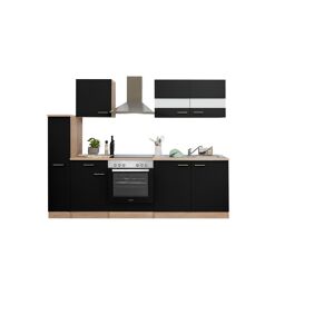 Küchenzeile 'Merle' mit E-Geräten KB240ESSC schwarz/eichefarben 240 cm