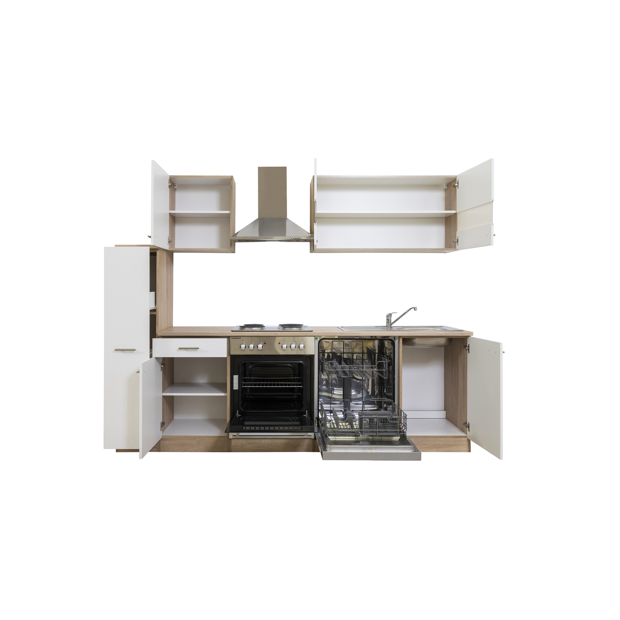 Küchenzeile 'Merle' mit E-Geräten KB250ESW weiß/eichefarben 250 cm