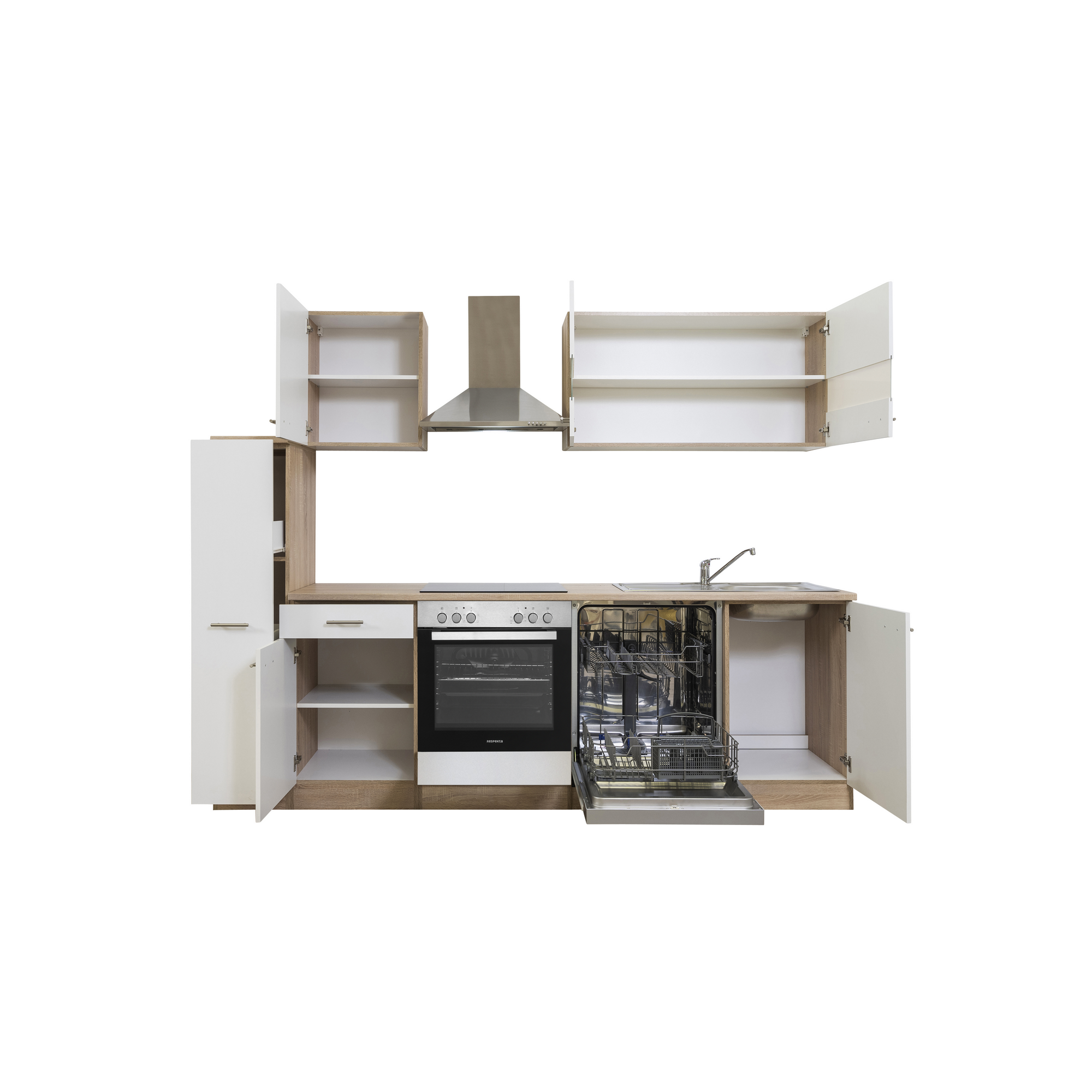 Küchenzeile 'Merle' mit E-Geräten KB250ESWC weiß/eichefarben 250 cm