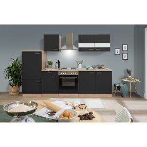 Küchenzeile 'Merle' mit E-Geräten KB270ESS schwarz/eichefarben 270 cm