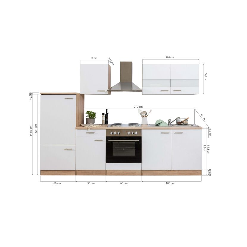 Küchenzeile 'Merle' mit E-Geräten KB270ESS schwarz/eichefarben 270 cm