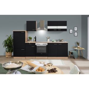 Küchenzeile 'Merle' mit E-Geräten KB270ESSC schwarz/eichefarben 270 cm