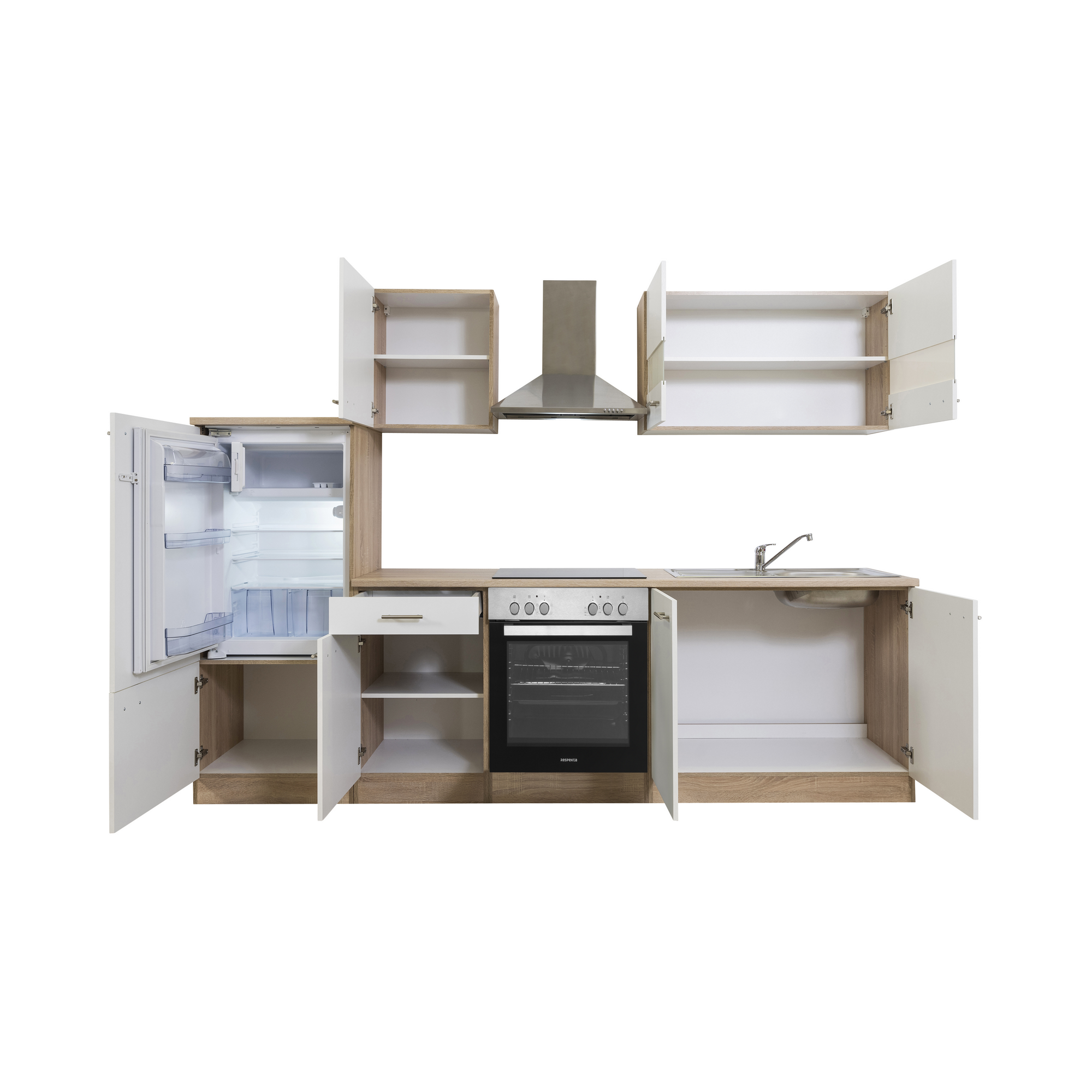 Küchenzeile 'Merle' mit E-Geräten KB270ESWC weiß/eichefarben 270 cm