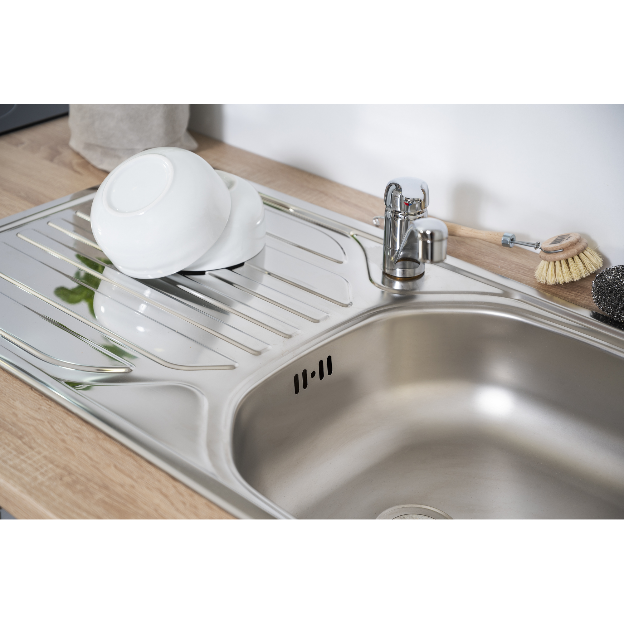 Küchenzeile 'Merle' mit E-Geräten KB270ESGC grau/eichefarben 270 cm