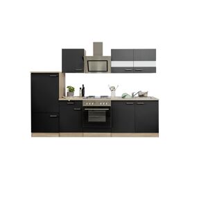 Küchenzeile 'Merle' mit E-Geräten KB270ESSS schwarz/eichefarben 270 cm