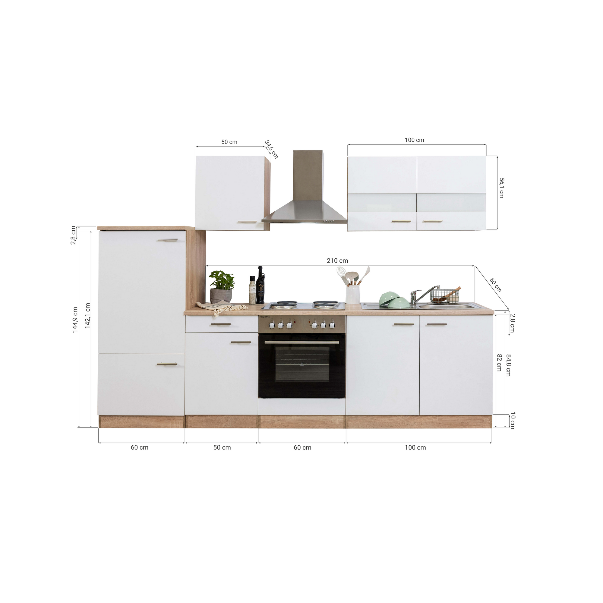 Küchenzeile 'Merle' mit E-Geräten KB270ESSS schwarz/eichefarben 270 cm