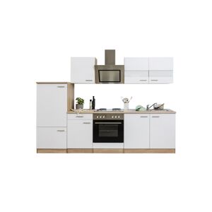 Küchenzeile 'Merle' mit E-Geräten KB270ESWS weiß/eichefarben 270 cm