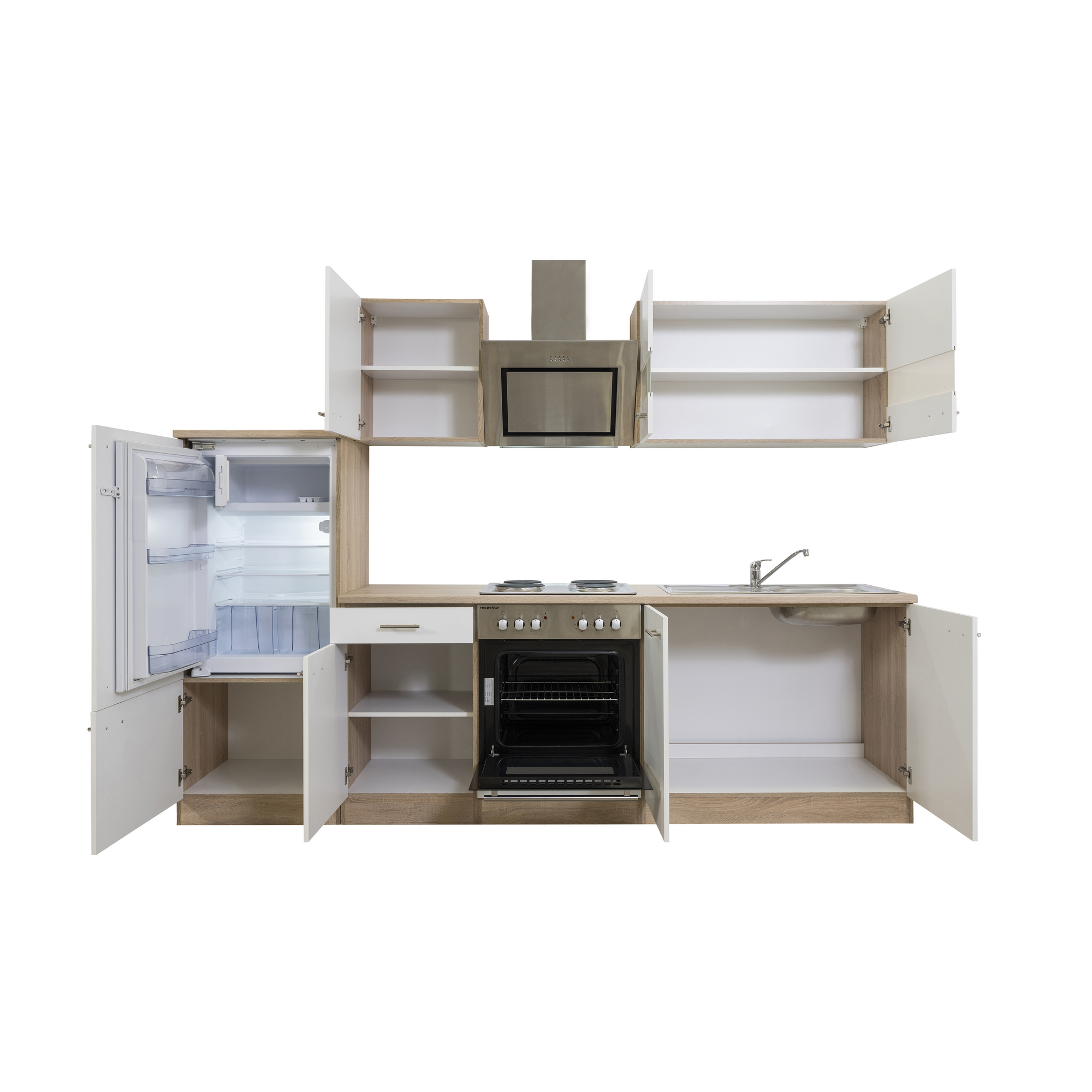 Küchenzeile 'Merle' mit E-Geräten KB270ESWS weiß/eichefarben 270 cm