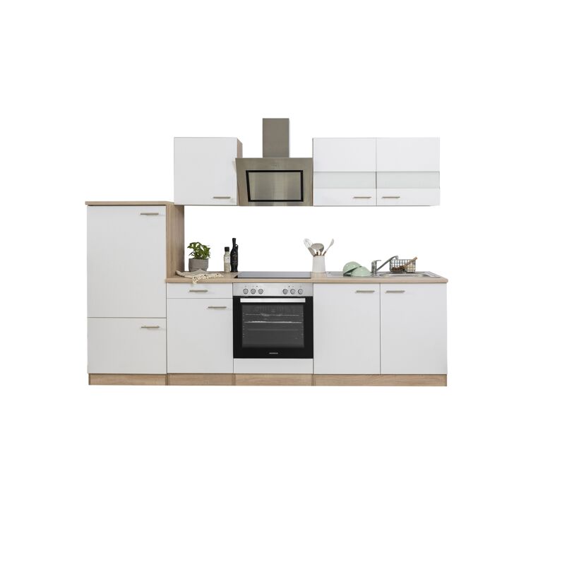 Küchenzeile 'Merle' mit E-Geräten KB270ESWSC weiß/eichefarben 270 cm