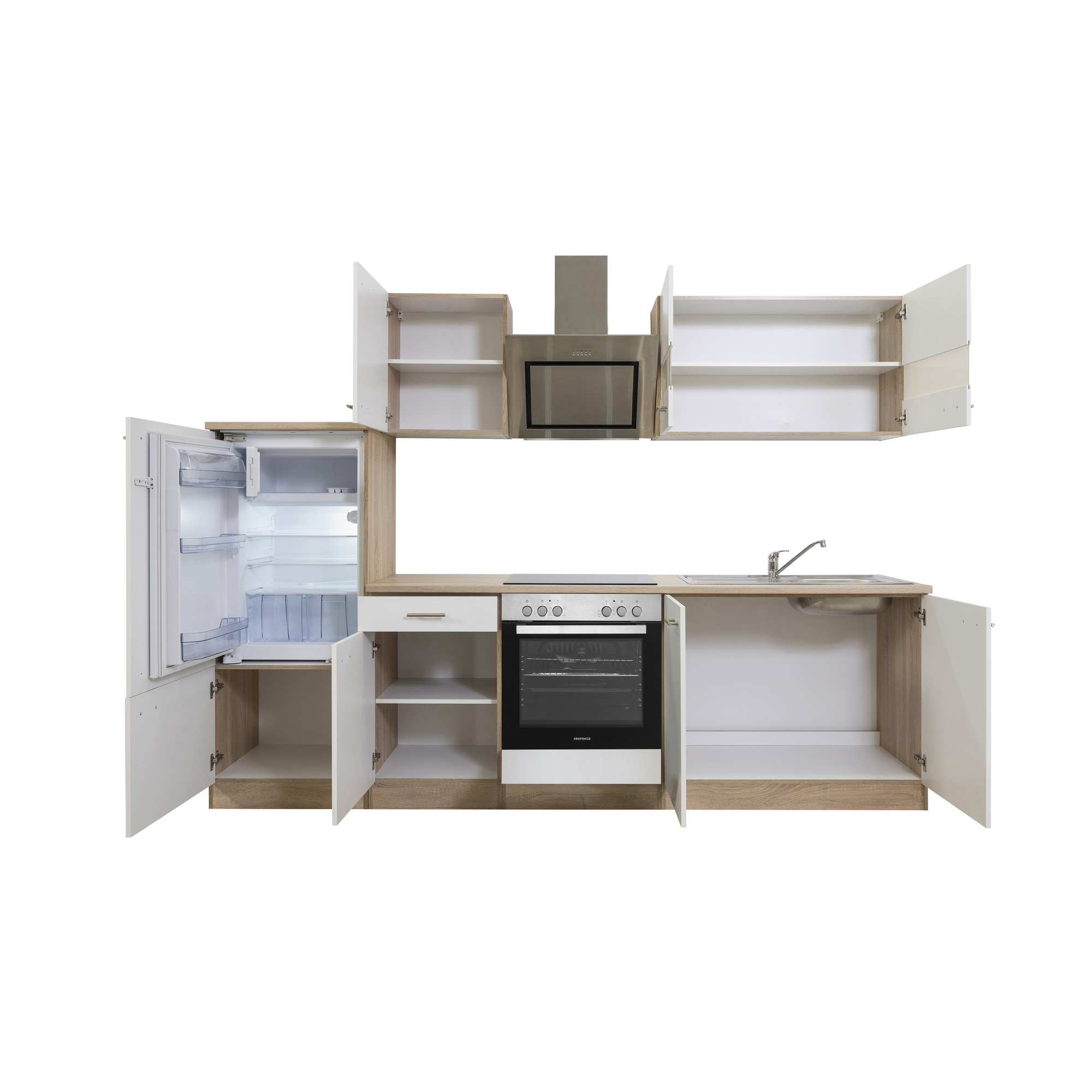 Küchenzeile 'Merle' mit E-Geräten KB270ESWSC weiß/eichefarben 270 cm