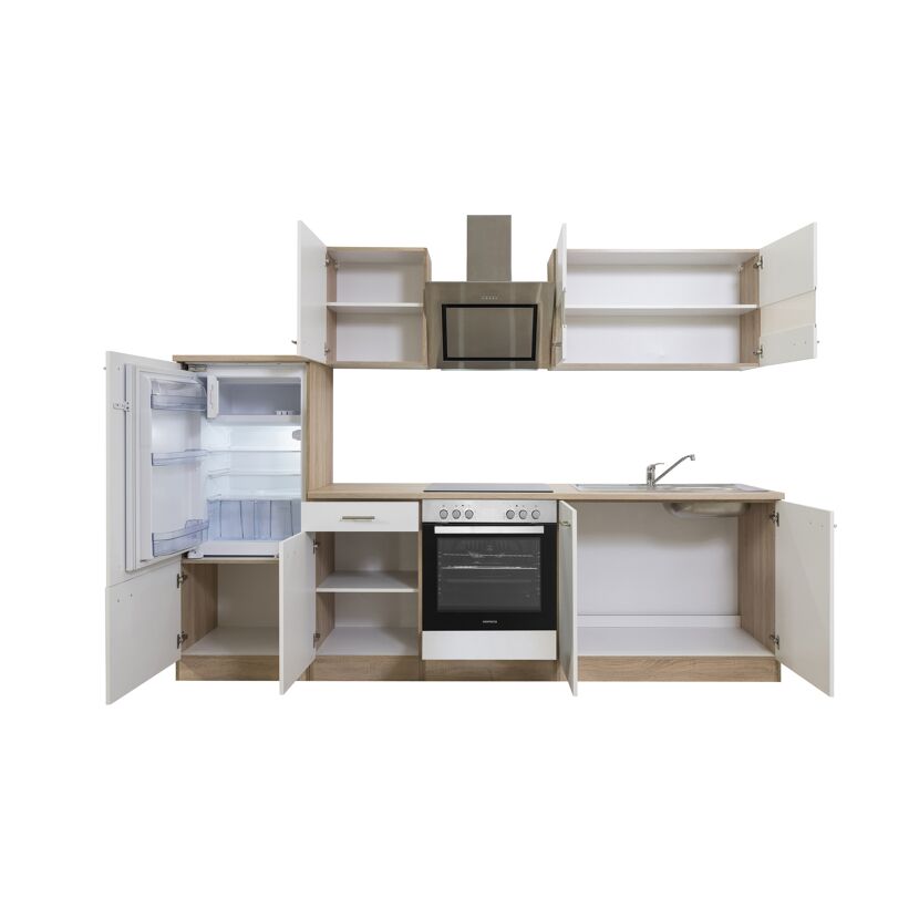 Küchenzeile 'Merle' mit E-Geräten KB270ESWSC weiß/eichefarben 270 cm