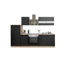 Küchenzeile 'Merle' mit E-Geräten KB270ESSSC schwarz/eichefarben 270 cm