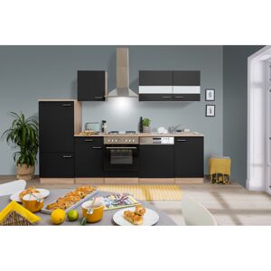 Küchenzeile 'Merle' mit E-Geräten KB280ESS schwarz/eichefarben 280 cm