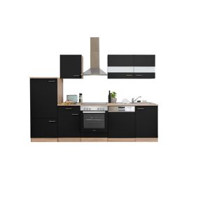 Küchenzeile 'Merle' mit E-Geräten KB280ESSC schwarz/eichefarben 280 cm