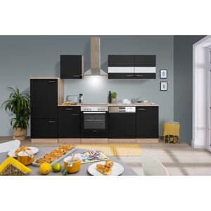 Küchenzeile 'Merle' mit E-Geräten KB280ESSC schwarz/eichefarben 280 cm